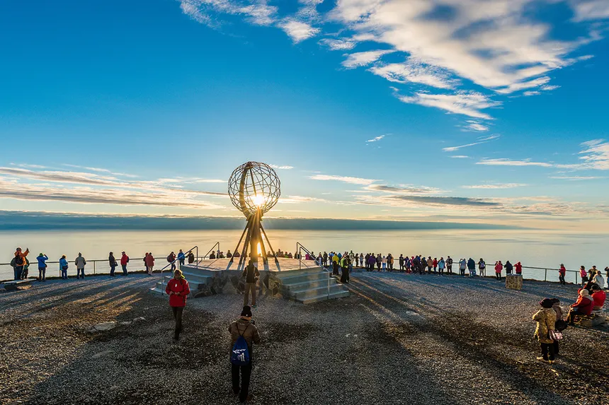 The North Cape globe at Nordkapp in the midnight sun